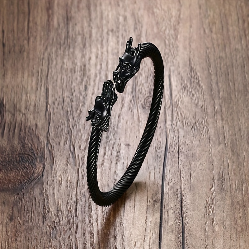 Men's Double Dragon Head Cuff Bangle